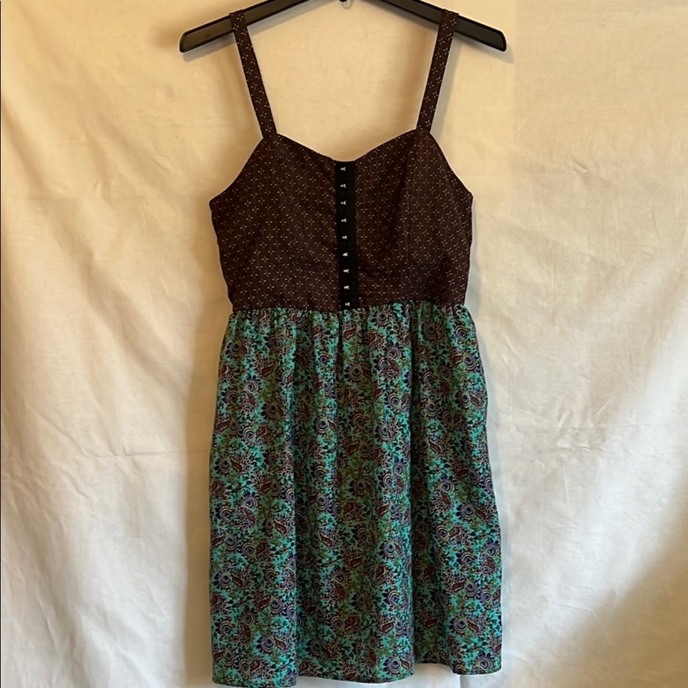 Wine and Green Floral Mini Dress